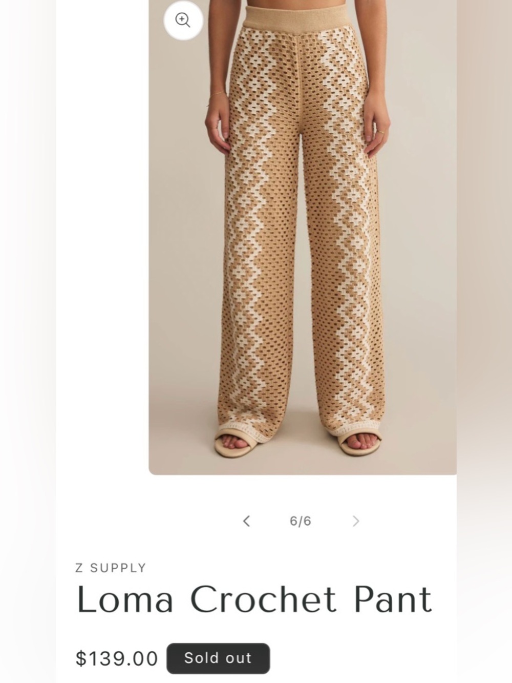 Z Supply Loma Crochet Wide-Leg Pant in Tan & Cream NWT